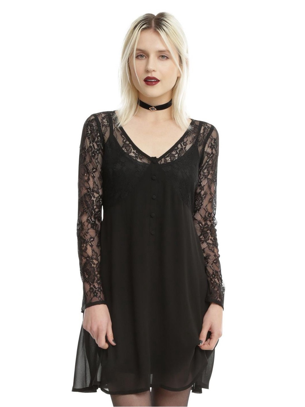 Hot Topic Black Lace Bell Sleeve Chiffon Dress